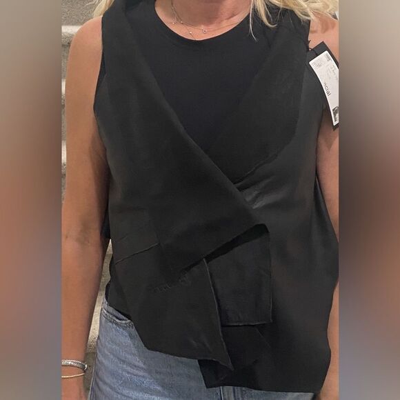 Papucei Women’s Leather Vest Black Asymmetrical OS - Picture 11 of 13